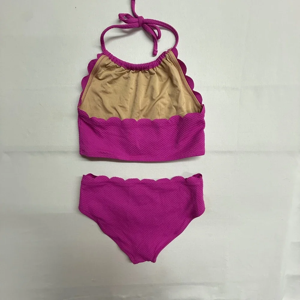 Girls Old Navy Scallop Bikini Swimsuit Set Pink Textured Size L 10 12 Youth